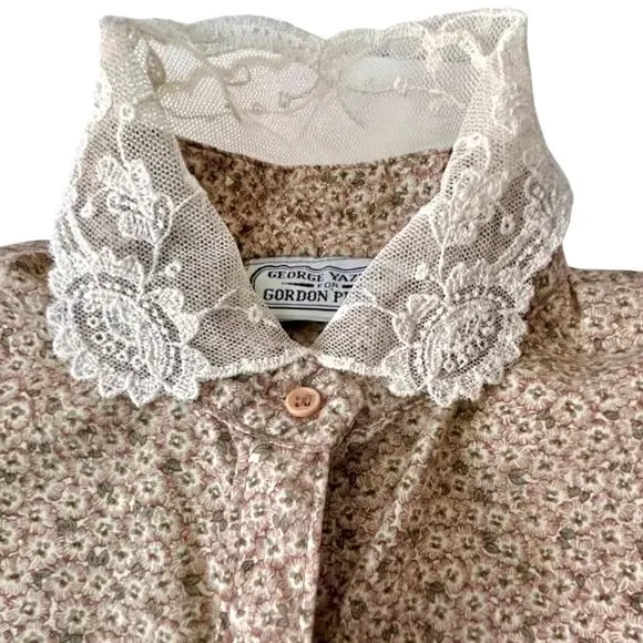 Vintage 70s Prairie Micro Floral Puffy Sleeves Lace Trim Cottage Pioneer Small - Picture 3 of 11